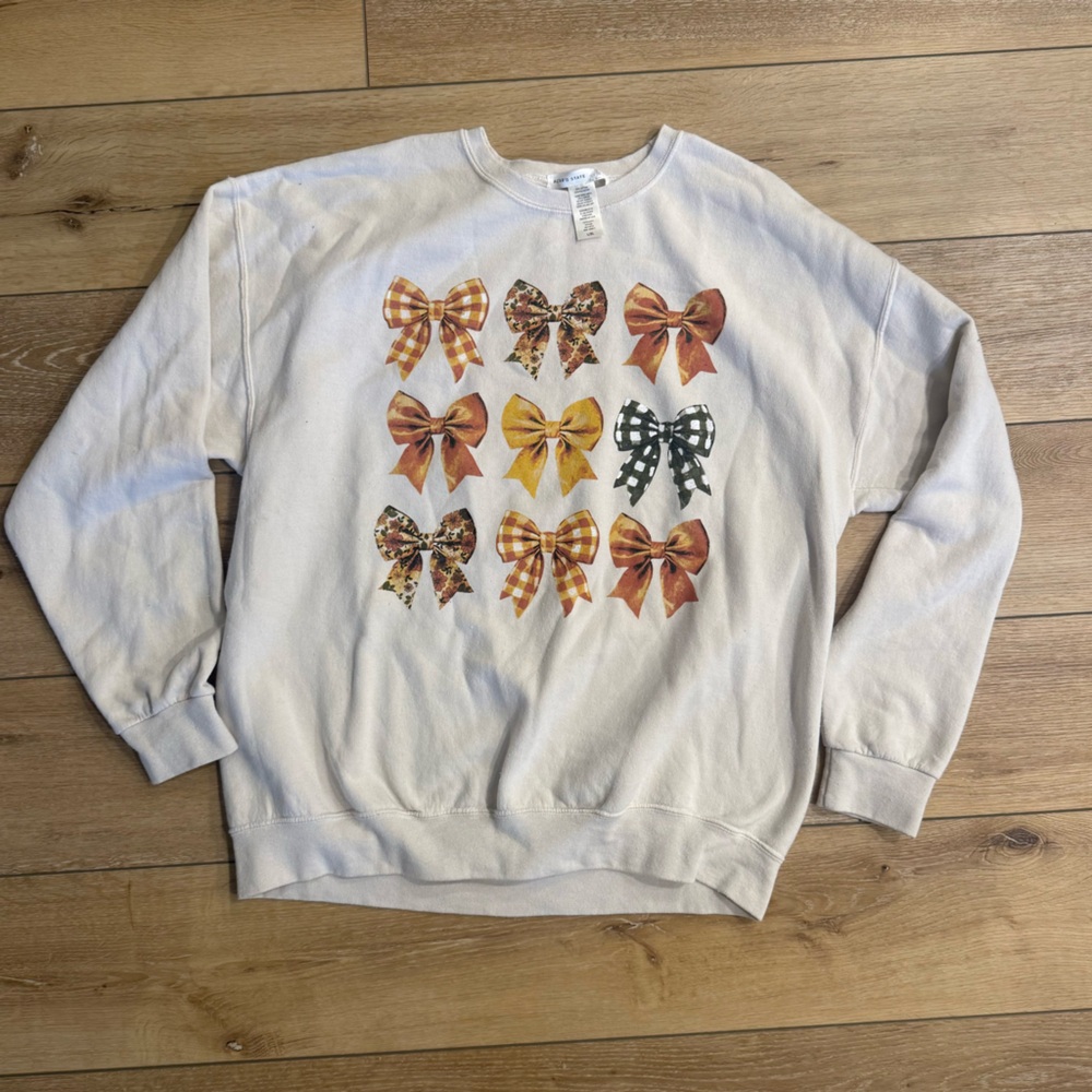 Altar'd State Cream Tee with Autumn Bow Prints